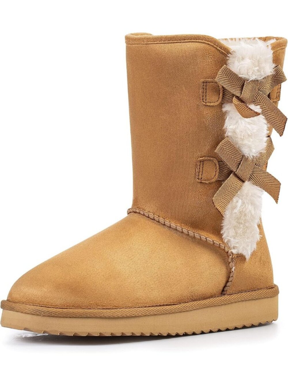 Cozy Mid-Calf Suede Snow Boots for Women with Stylish Side Bows - Winter Ready!